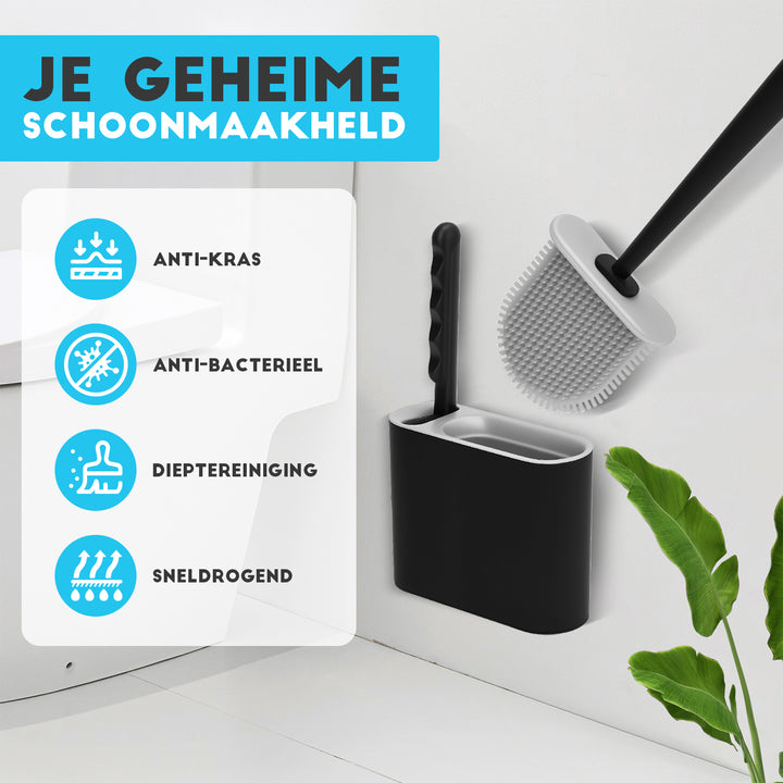 WC Borstel Toiletborstel met houder Siliconen Zwart