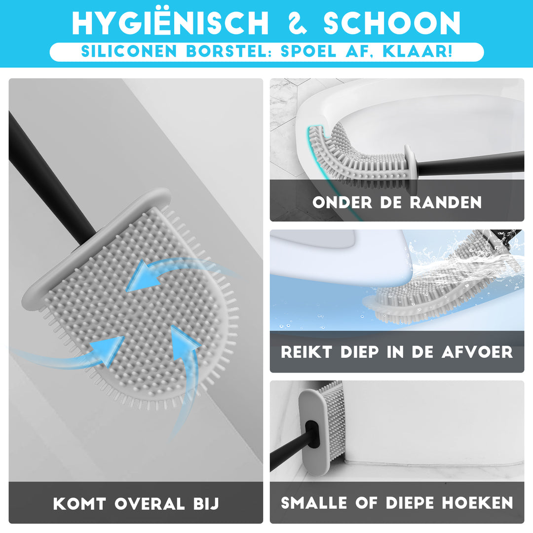 WC Borstel Toiletborstel met houder Siliconen Zwart