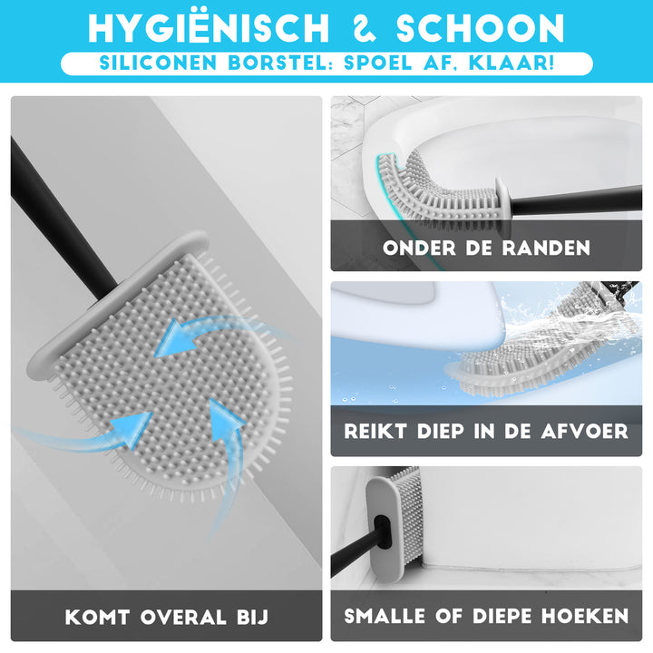 WC Borstel Toiletborstel met houder Siliconen Zwart