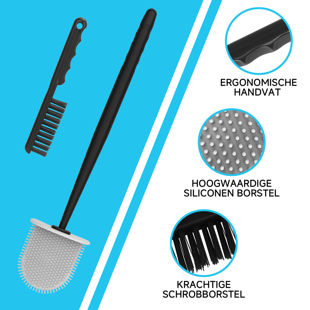 WC Borstel Toiletborstel met houder Siliconen Zwart